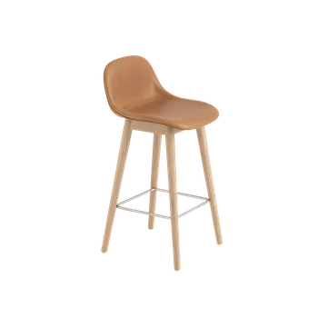 Barová židle Barová židle se zádovou opěrkou Muuto FIBER COUNTER STOOL WOOD BASE - zvolte provedení Barva židle: Dub/Koňaková kůže