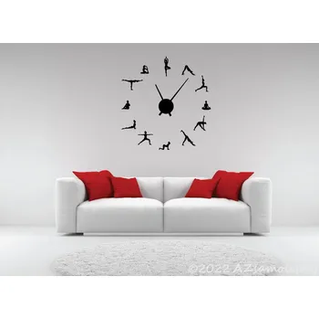 Hodiny Samolepicí hodiny na zeď - Jóga - kolekce L - stříbrný hodinový strojek