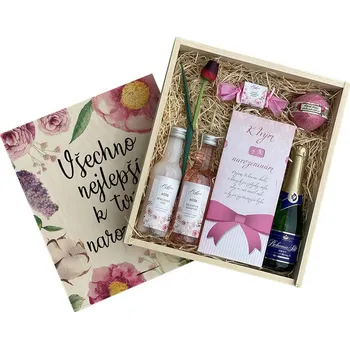 Dárkový potravinový koš Mediabox Dárková dřevěná bedna k narozeninám pro ženy velká