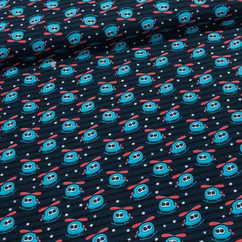 Bavlněný úplet dětský DT-23081 DIGITÁLNÍ TISK helikoptéry na modré, š.150cm (látka v metráži)