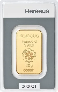Heraeus Ražený zlatý slitek 20 g