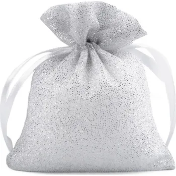 Dárkový pytlík třpytivý 10x13 cm organza, barva 1 stříbrná světlá