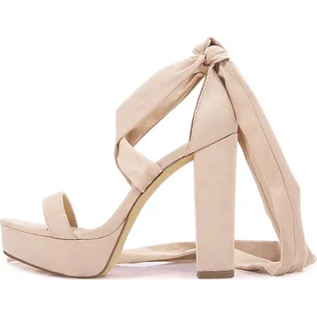 Dámské sandále Vázací sandály na podpatku Barva: Aprikotová, Velikost: 38