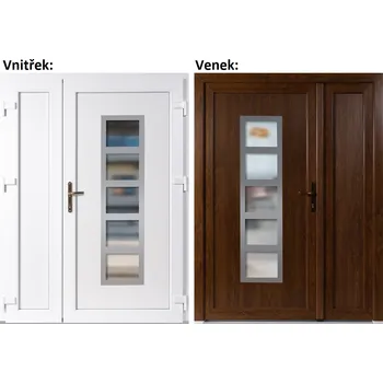 Vchodové dveře Dvoukřídlé vchodové dveře plastové Soft Lucy Inox+Panel Plný, Zlatý dub/bílá, 130x200 cm, pravé