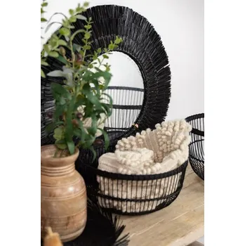 Zrcadlo Kulaté černé zrcadlo Morgan z mořské trávy S - 60*60*1cm