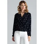 Vzorovaná halenka s dlouhým rukávem a výstřihem do V Barva: Tmavě Modrá, Velikost: M