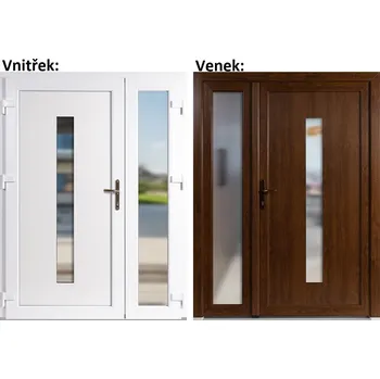 Vchodové dveře Dvoukřídlé vchodové dveře plastové Soft Hana+Sklo Nisip, Zlatý dub/bílá, 130x200 cm, levé