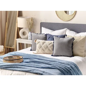 Polštář Sada dekorativních polštářů šedé len bavlna 45 x 45 cm snímatelné potahy se zipem tradiční styl Beliani