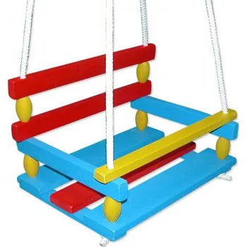 Dětská houpačka Dětská dřevěná houpačka se zábranou, Barevná