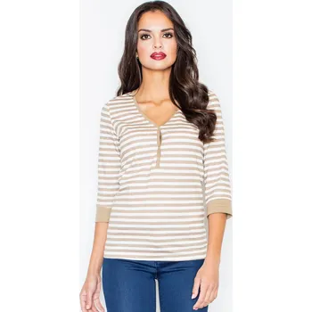 Dámská halenka Bavlněný pruhovaný top s 3/4 rukávem M289 Barva: Béžová, Velikost: S