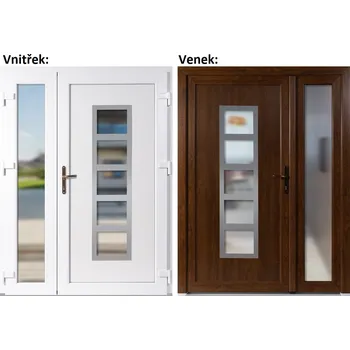 Vchodové dveře Dvoukřídlé vchodové dveře plastové Soft Lucy Inox+Sklo Nisip, Zlatý dub/bílá, 130x200 cm, pravé