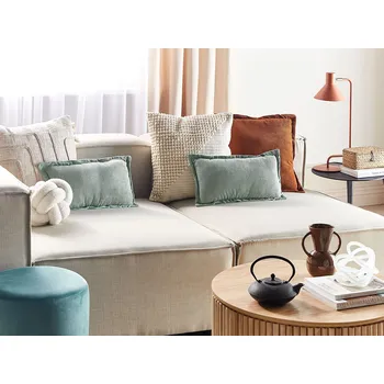 Obývací stěna Sada 2 dekorativních polštářů světle zelené manšestrové potahy 47 x 27 cm moderní tradiční obývací pokoj Beliani