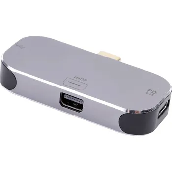 Datový kabel Přepojka / adaptér USB-C na 2x USB-C (1x PD) + mini DisplayPort - kovová - stříbrná