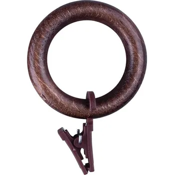 Uchycení záclony a závěsu Sada kroužků na záclony se žabkami v dekoru mahagonu 20+20 ks