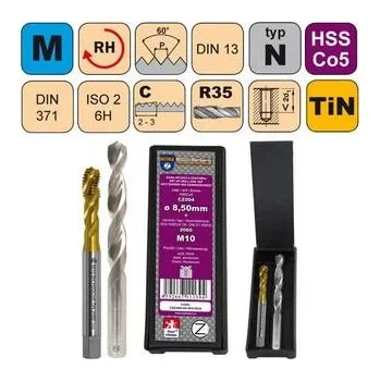 Závitořezný nástroj NÁSTROJE CZ Sada str.záv.M3x0,5 ISO2 HSSCo5 TiN DIN371RSP35+vrták CZ004-02,50 - CZZ2060-SD-M3-ISO2