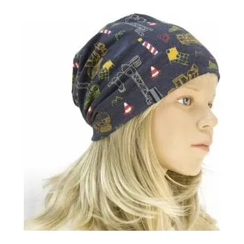 Čepice Dětská úpletová čepice Fantom přepadlá - pracovní stroje obvod hlavy 56 cm