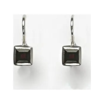 Náušnice Stříbrné náušnice čtverec přírodní granát - VE6 (Stříbrné náušnice čtverce s přírodním granáty)