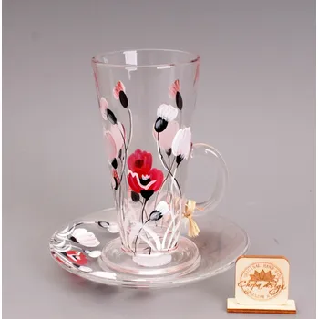 Sada hrnek latte s podšálkem - bílé máky