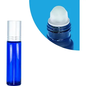 Drogerie Roll-on lahvička modrá lesklá, 10 ml, stříbrný uzávěr
