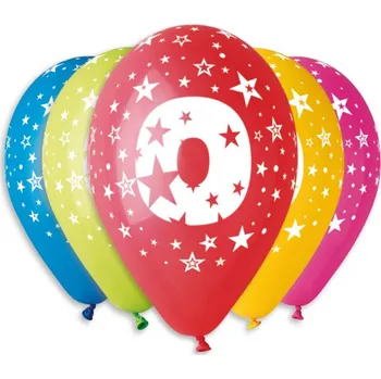 Balónek Gemar Kulaté latexové balónky 30cm Mix barev Číslice 0 5ks