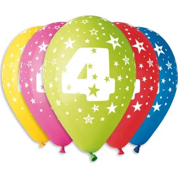 Balónek Gemar Kulaté latexové balónky 30cm Mix barev Číslice 4 5ks