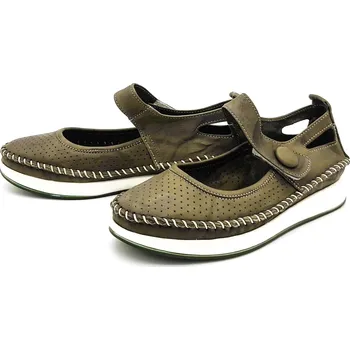 Dámské baleríny Dámské kožené baleríny 128-02519 Klop khaki Barva: khaki, Velikost: 37