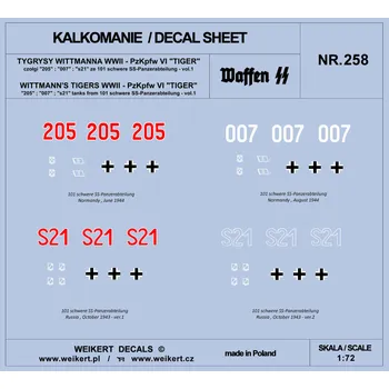 Plastikový model Weikert decals 1/72 WITTMANN'S TIGERS - Pzkpfw VI TIGER - part 1