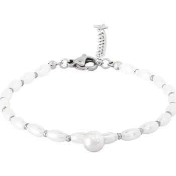 Náramek biju Náramek z chirurgické oceli jemný, ozdobený perličkami s kuličkou 2002160 stříbrná