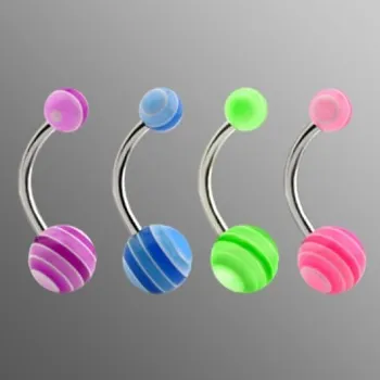 Piercing Piercing do pupíku s pruhovanými kuličkami (modrá)