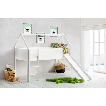 Dětská postel Svět pokojů Dětská vyvýšená postel se skluzavkou DOMEK bílá