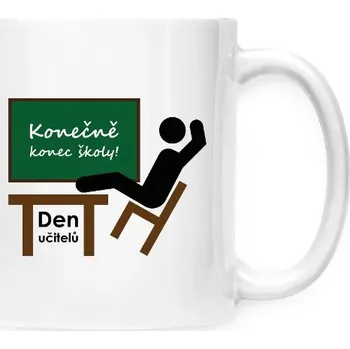 Hrnek malý bílý s potiskem Konečně konec školy!