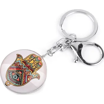 Přívěsek na kabelku/klíče Ruka Fatimy - oranžovo-modrá na bílém podkladu