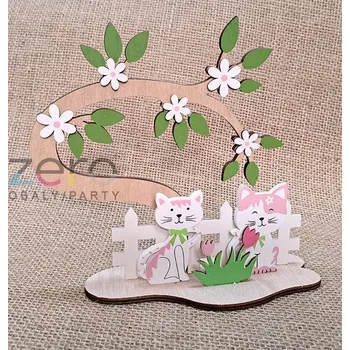 Kočky na zahrádce stojicí dřevěné 20 cm - barevný