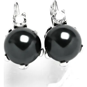 Náušnice Stříbrné náušnice perla Swarovski black a zirkon - NK1190 (Stříbrné náušnice se zirkonem a perlou 10 mm)