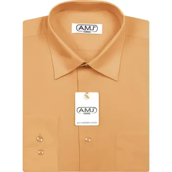 Pánská košile Pánská košile AMJ jednobarevná JDP010, meruňková, dlouhý rukáv, prodloužená délka, vel. 44