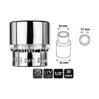 Nářadí pro automobil Hlavice gola, šestihran, 1/2", 31 mm, , TOPEX, 08-431