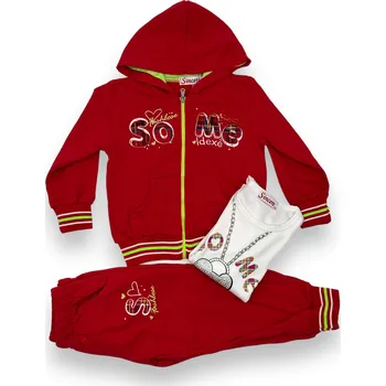 Fashion Dívčí červený 3-dílný komplet mikina,tepláky a tričko Barva: Červená, Velikost: 74