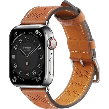 Příslušenství k chytrým hodinkám OEM Kožený řemínek k Apple Watch 1/2/3/4/5/6/7/8/9/SE - 38/40/41mm hnědý