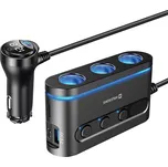 Autonabíječka / adaptér SWISSTEN - 2x USB-C 30W + USB-A + 3x autozapalovač - černá