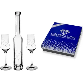 Sklenice Bohemia Crystal Set na destiláty - galaxie, lahev + 2 panákovky, Swarovski, Preciosa 200ml + 75ml