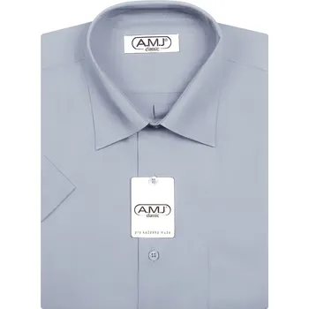 Pánská košile AMJ jednobarevná JK082, holubí šeď, krátký rukáv, vel. 39