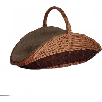 Proutěný koš na dřevo ovál střední černý s jutou