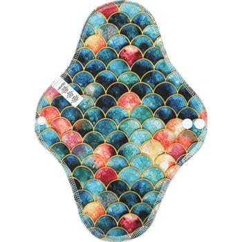 Menstruační vložka Breberky BIO Noční vložka (PUL) - Třpytivé šupiny & tyrkysové bambusovo-biobavlněné froté