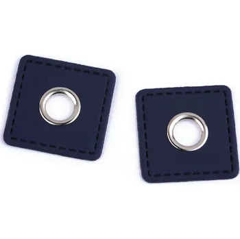 Průchodka s koženkovým čtverečkem k našití, průvlek 10 mm, barva 6 modrá tmavá