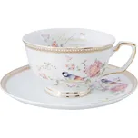 Clayre & Eef, Holandsko Clayre & Eef - Porcelánový šálek s podšálkem s květinami a ptáčkem - Ø 15*7 cm / 0.15 L