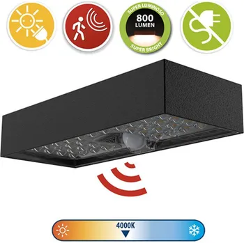 Venkovní osvětlení VELAMP Světlo nástěnné solární LED se senzorem 800lm černé IP65