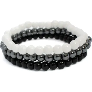 Souprava šperků Sada náramků onyx hematit a lastura