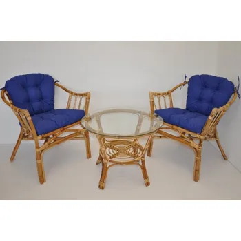 Sedací souprava Axin Trading s.r.o. Ratanová sedací souprava Subaliu - polstry tmavě modrý melír