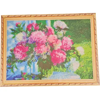 Výtvarná sada Leventi Diamantová mozaika 5D s rámem KVĚTINY PIVOŇKY VE VÁZE 30x40cm