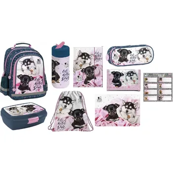 Školní batoh Pes Školní 9 dílná sada set ŠKOLNÍ ERGONOMICKÝ BATOH CLEO A FRANK PEJSCI PL15BCF38/9/01